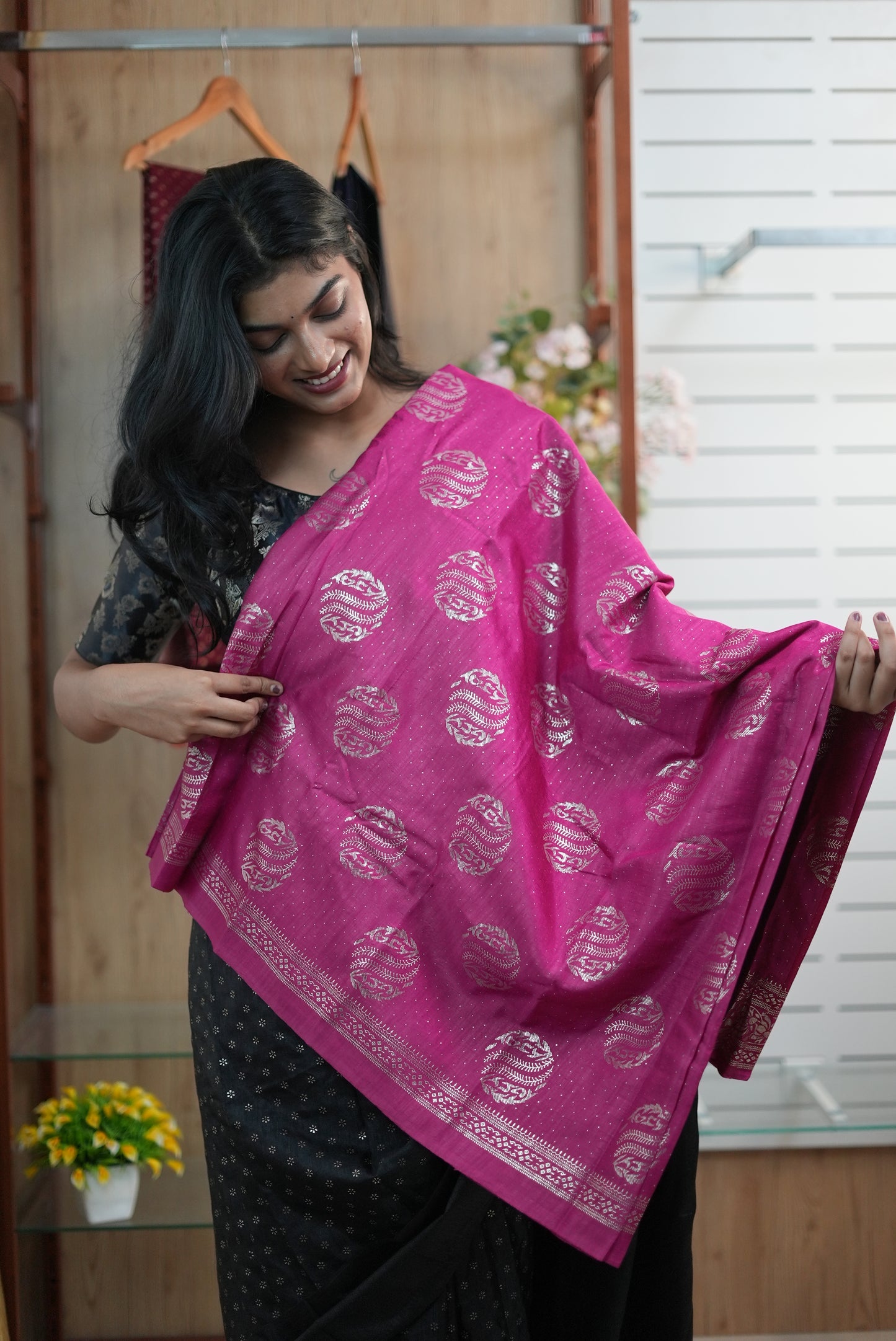 Women Kashmiri Silk Saree with Foil Print | Daily Wear-LB0026