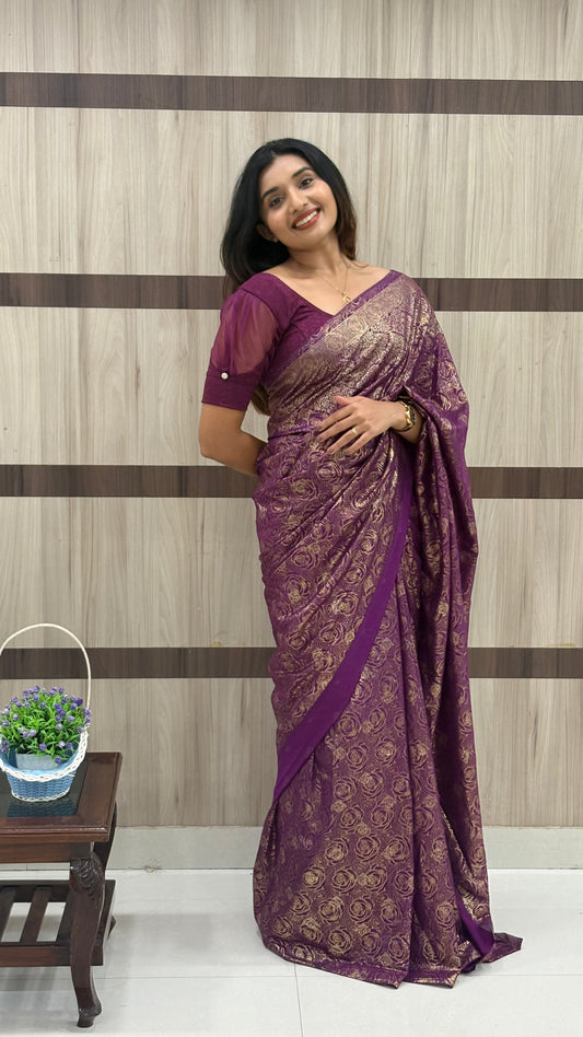 Badri Silk Saree with Foil Butta Work & Banarasi Foil Print Border – LB0013