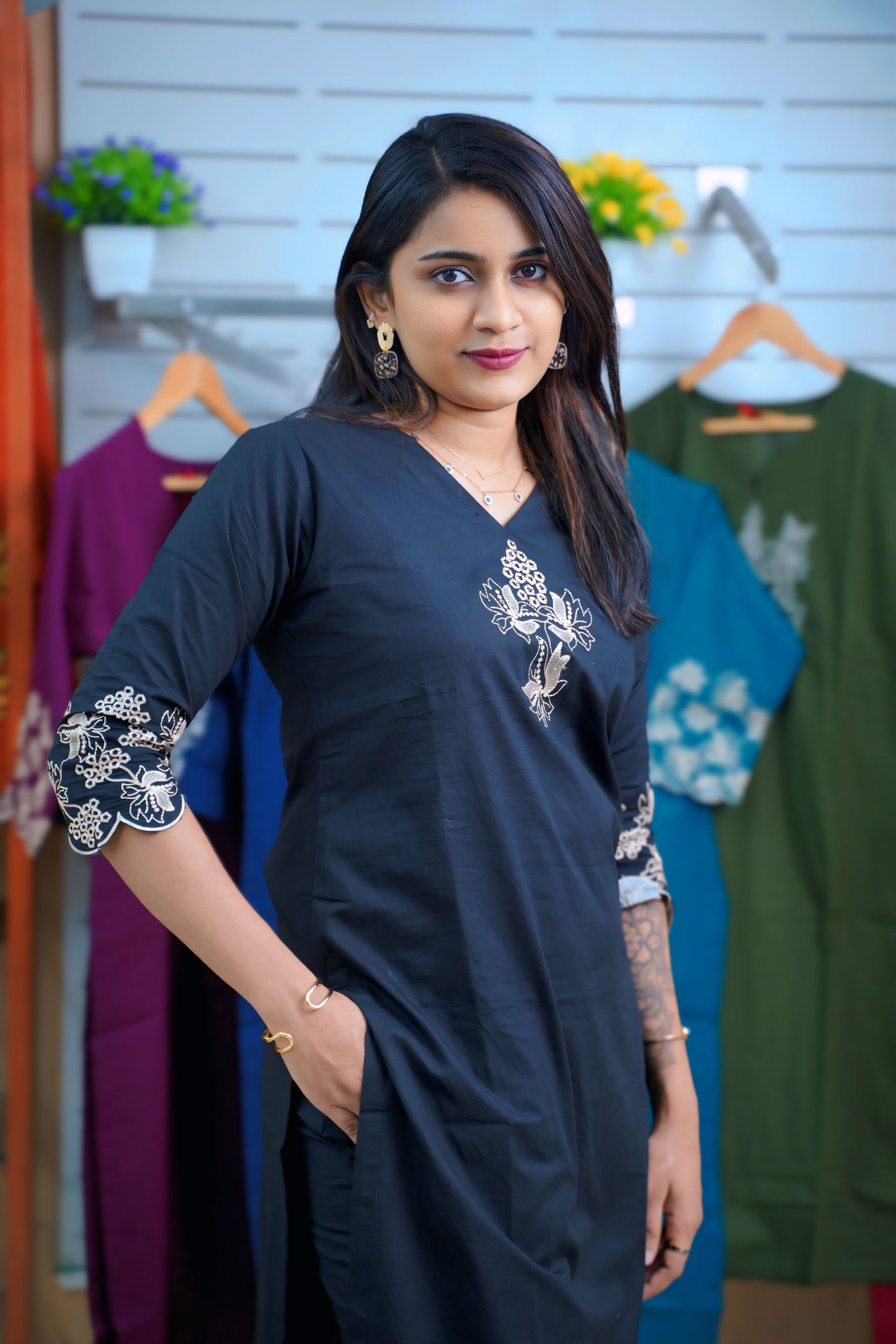 Women Dabu Cotton Coord Set with Embroidery | Daily & Work Wear-LB0022