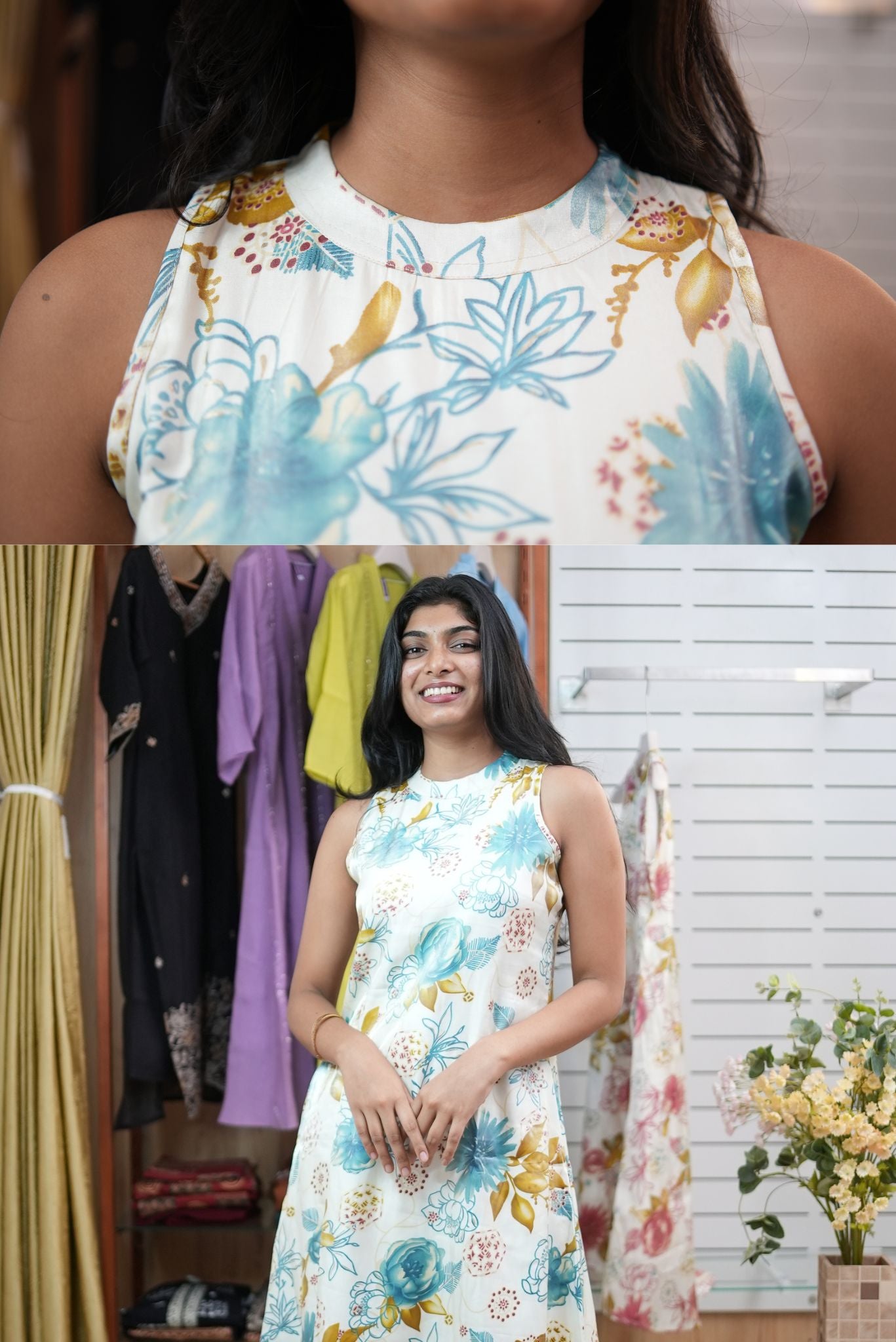 Women Glass Silk Coord Set | Floral Digital Print with Golden Foil | Sleeveless & Daily Wear - LB0027