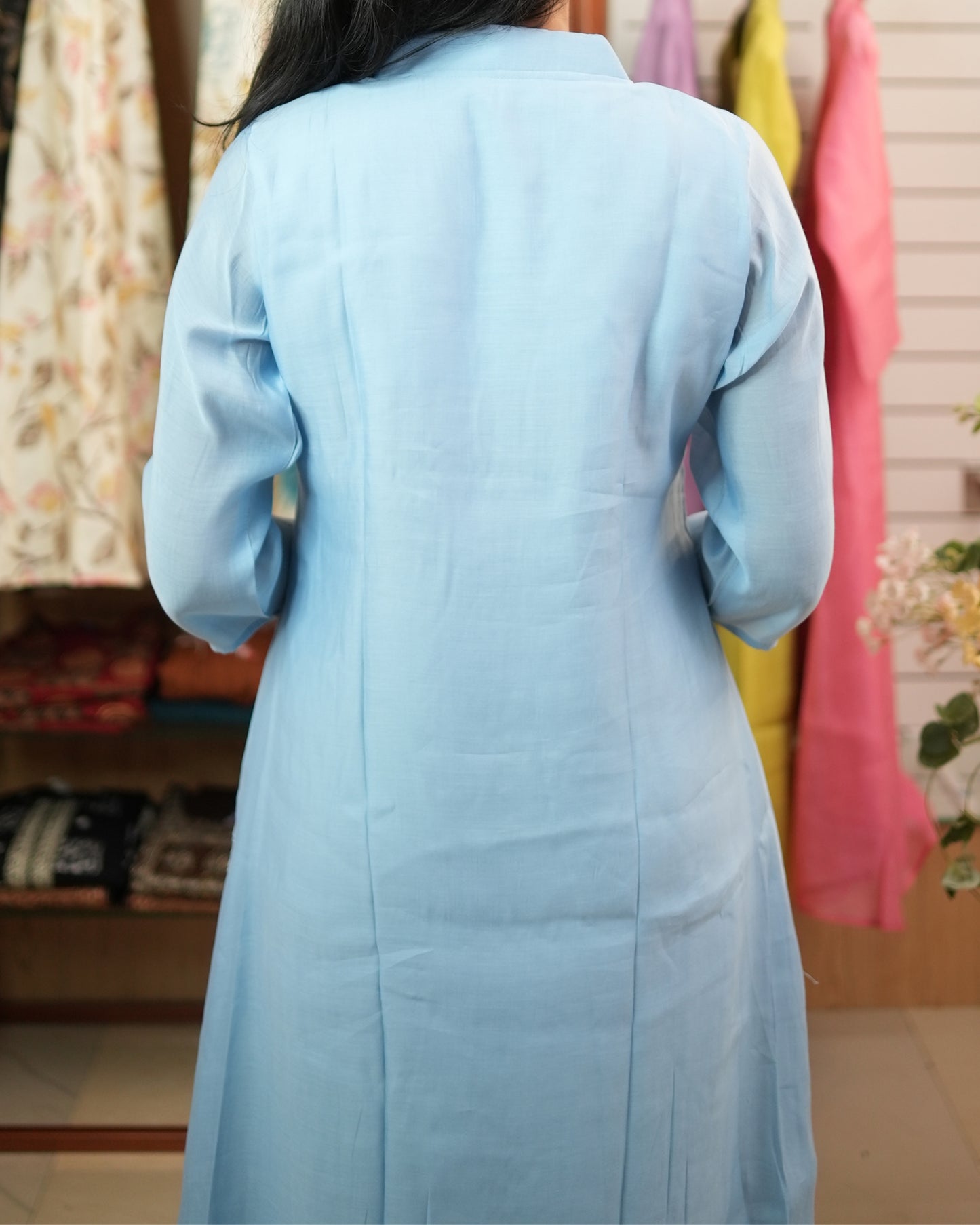 A-Line Kurti in Mul Chanderi | Floral Embroidery & Bead Work | Pastel Ethnic Wear
