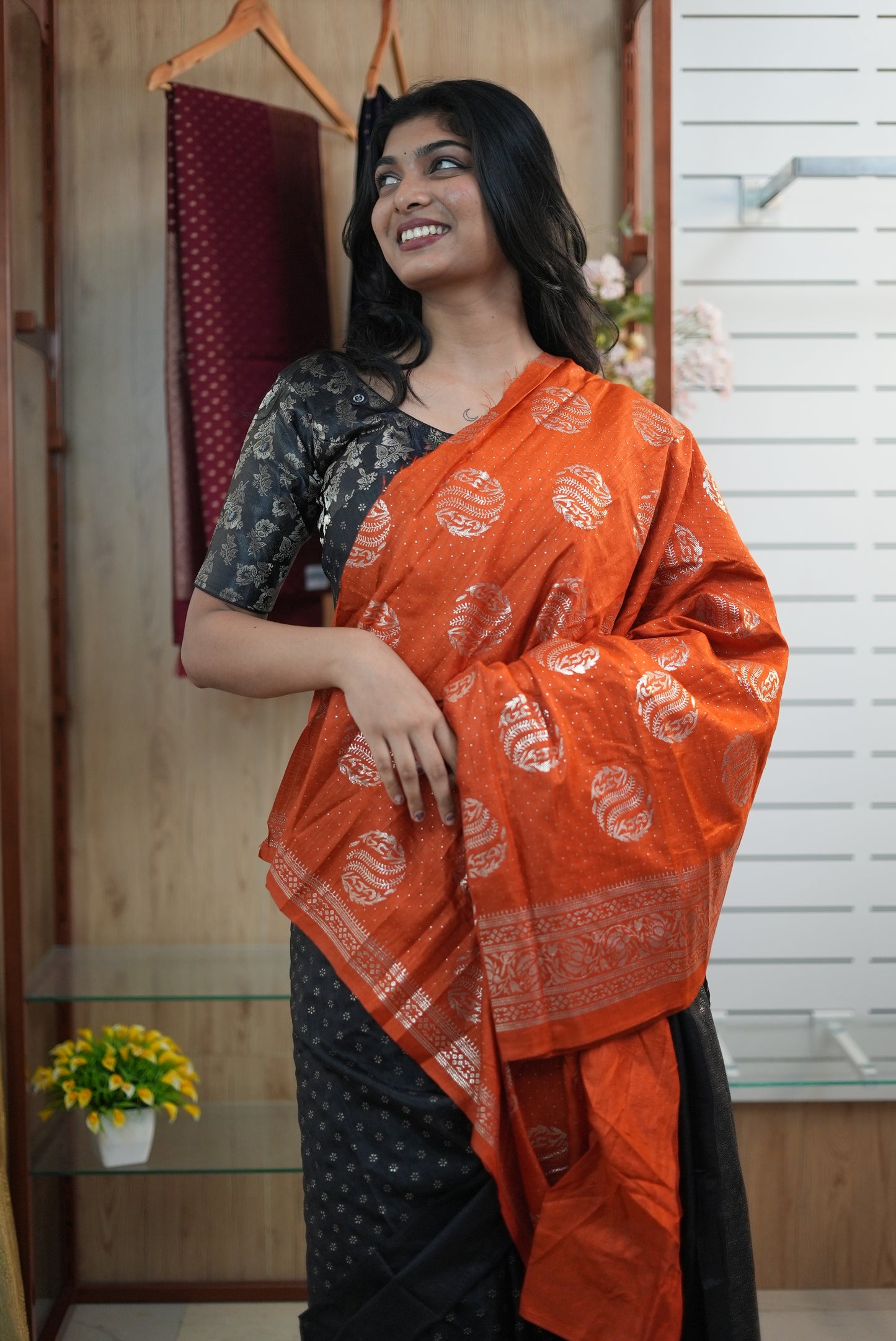 Women Kashmiri Silk Saree with Foil Print | Daily Wear-LB0026