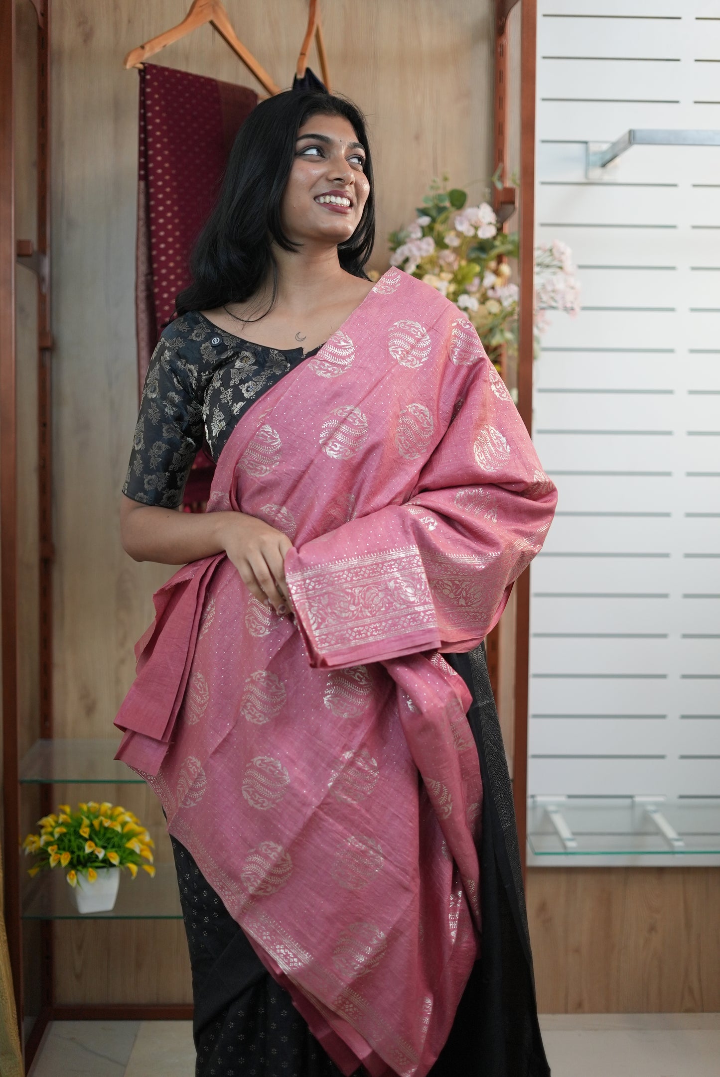 Women Kashmiri Silk Saree with Foil Print | Daily Wear-LB0026