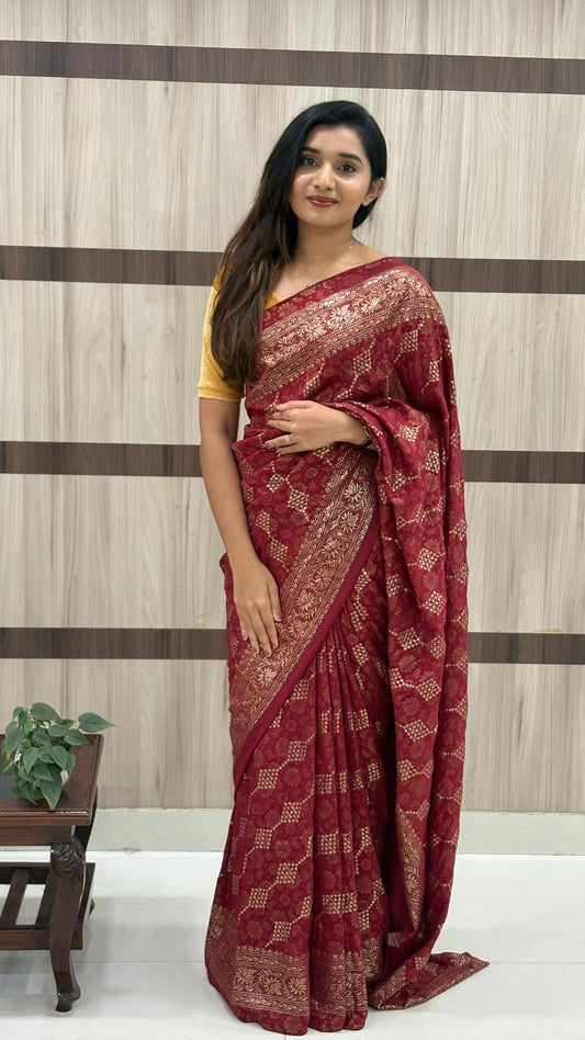 Vijitra Silk Saree with Foil Prints & Banarasi Border - Lb0012