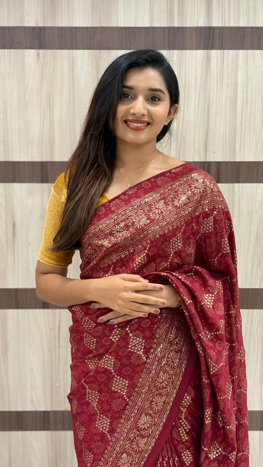 Vijitra Silk Saree with Foil Prints & Banarasi Border - Lb0012