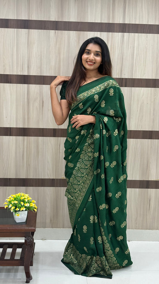 Vijitra Silk Saree with Golden Foil Butta & Banarasi Border – LB0011
