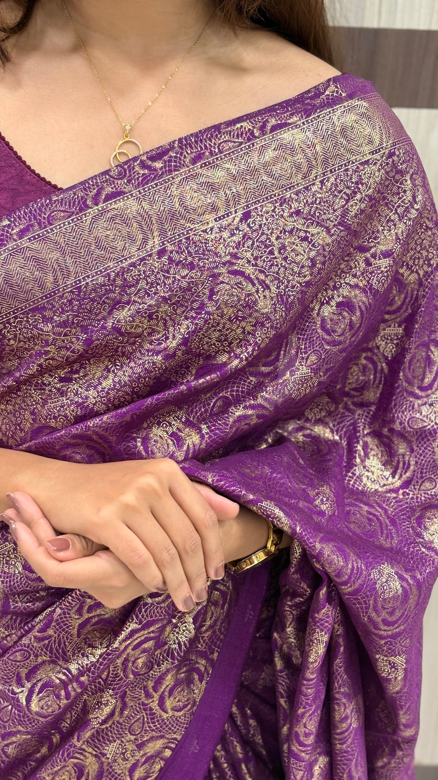 Badri Silk Saree with Foil Butta Work & Banarasi Foil Print Border – LB0013