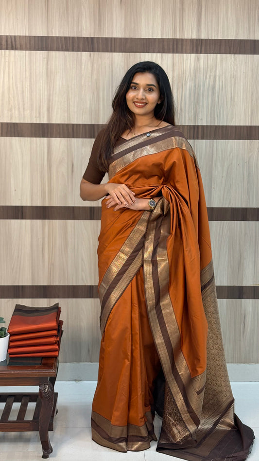 Semi-Silk Saree with Bentex Border & Brocade Pallu – LB0014
