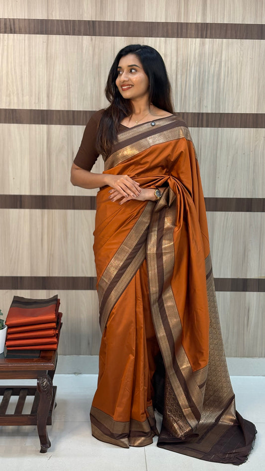 Semi-Silk Saree with Bentex Border & Brocade Pallu – LB0014