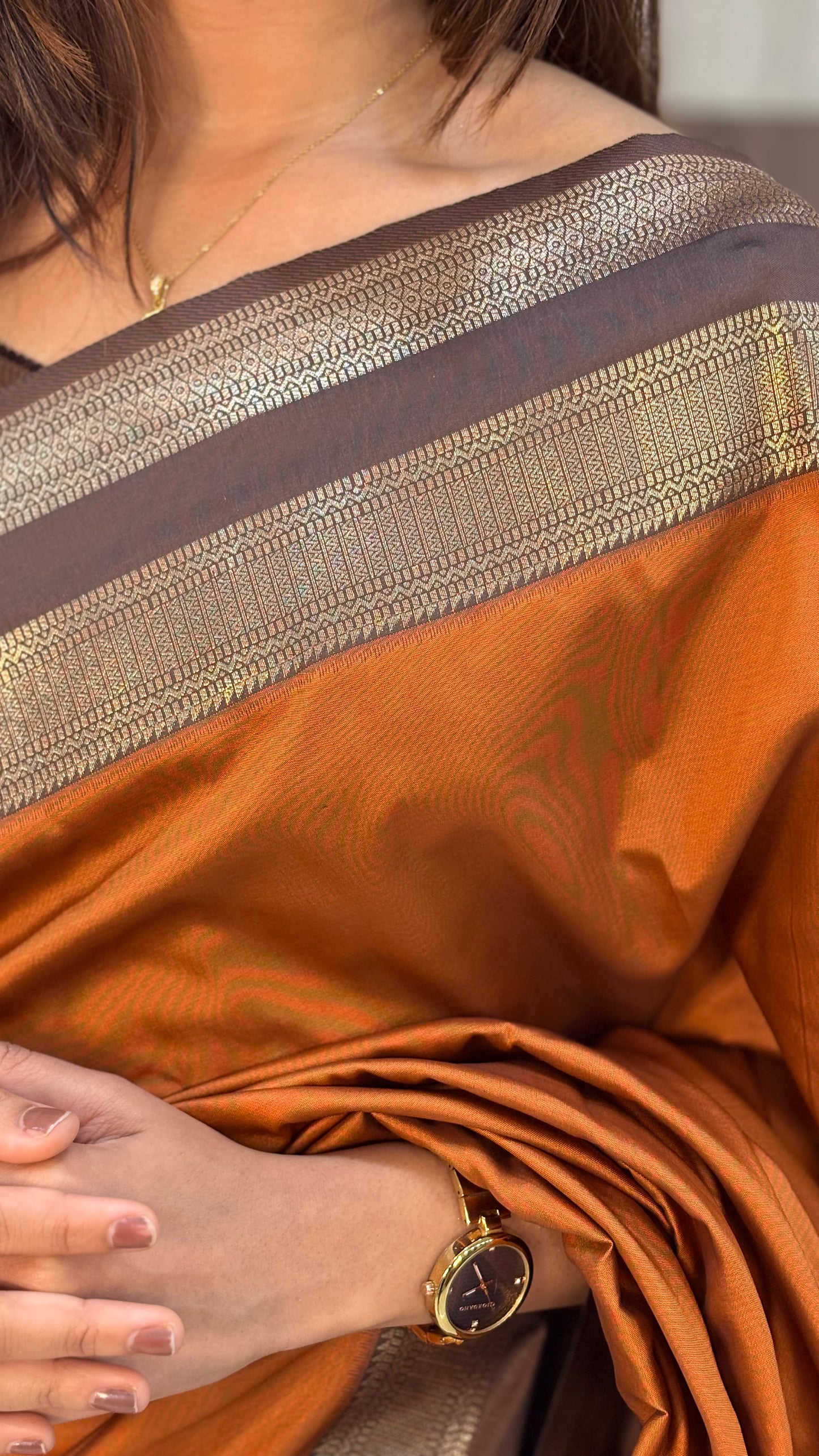 Bentex border detail on plain body semi-silk saree