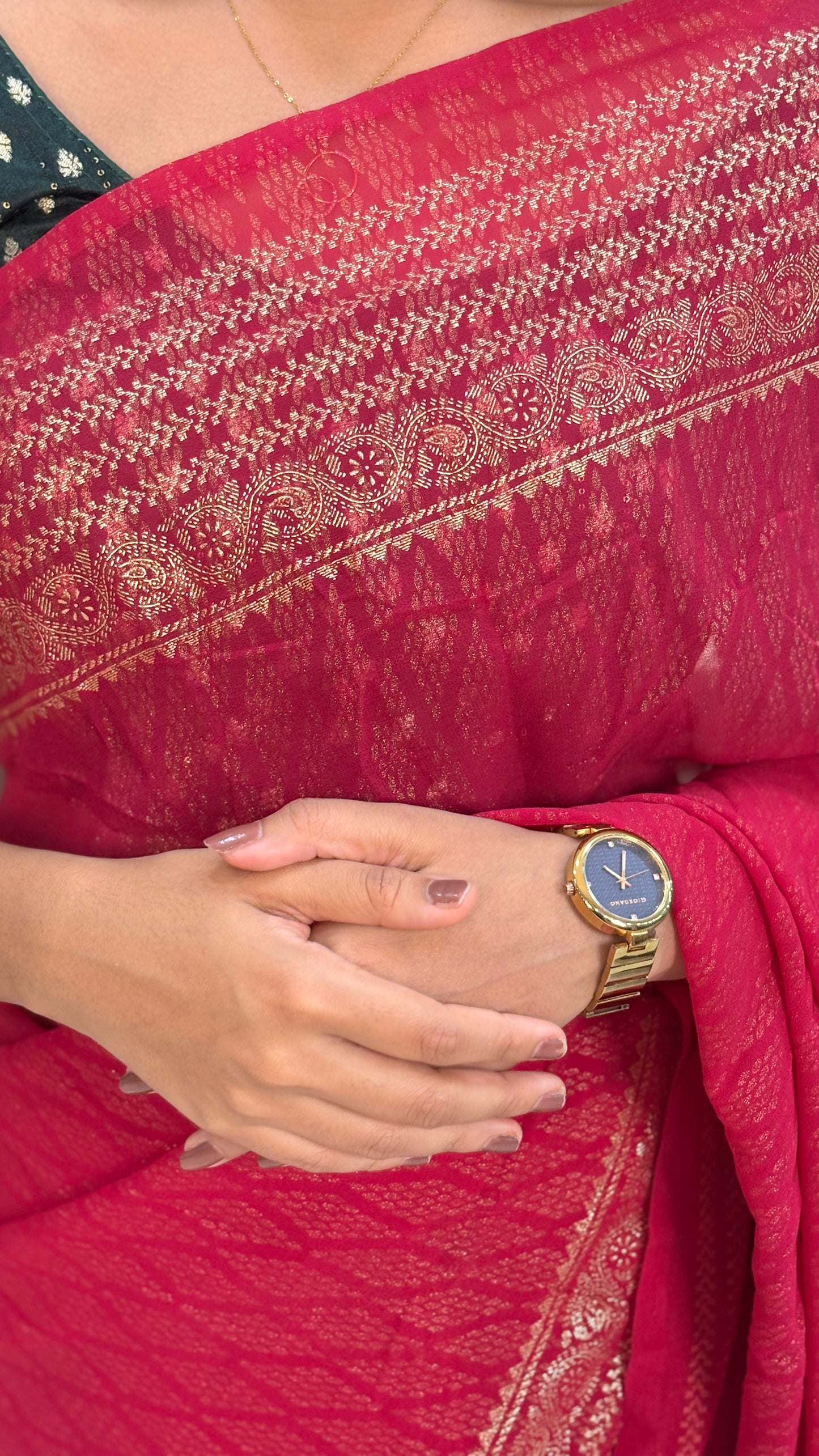 Georgette Saree with Golden Foil Geometric Work – LB0016