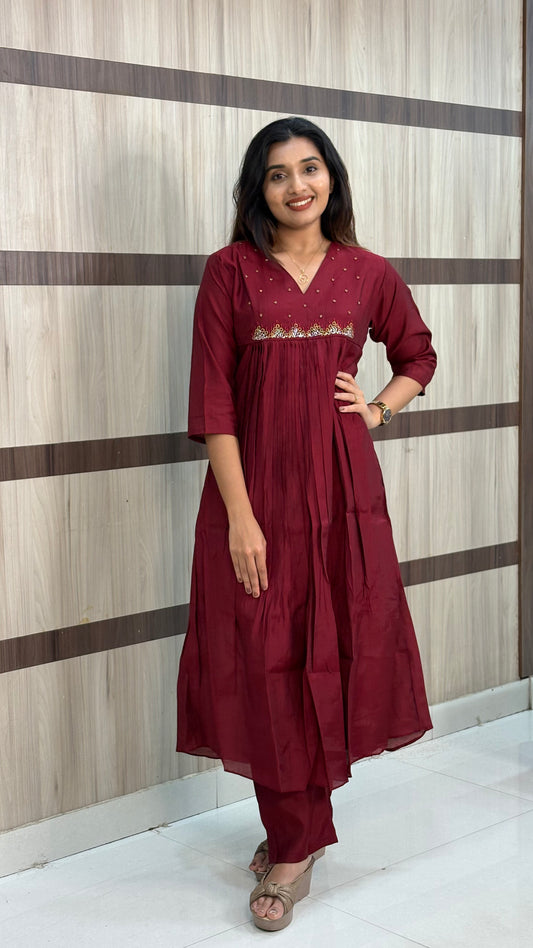 Premium Vertican Silk Coord Set with Beads Work – LB0017