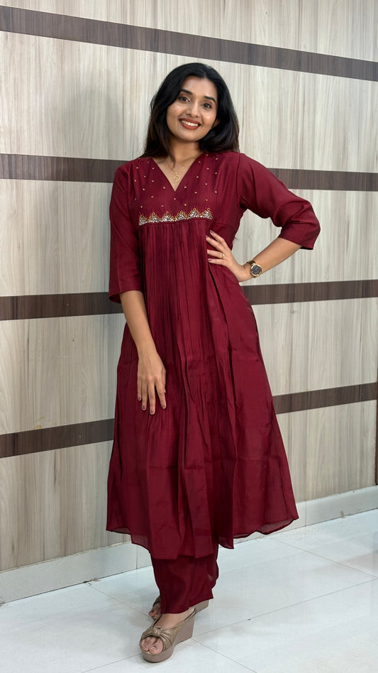 Premium Vertican Silk Coord Set with Beads Work – LB0017