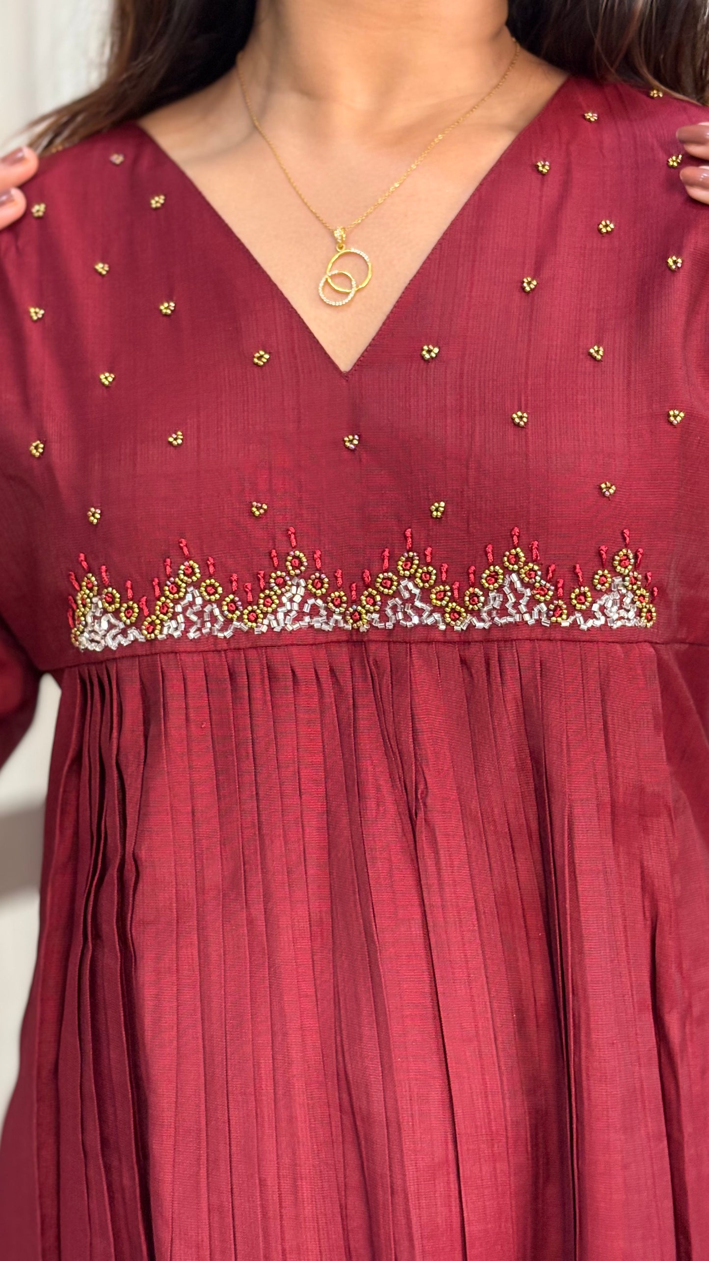 Premium Vertican Silk Coord Set with Beads Work – LB0017