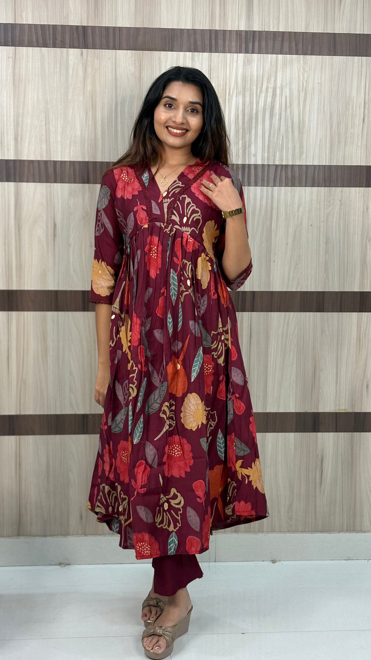 Premium Berlin Silk Alia Cut Coord Set with Lace Detailing – LB0018