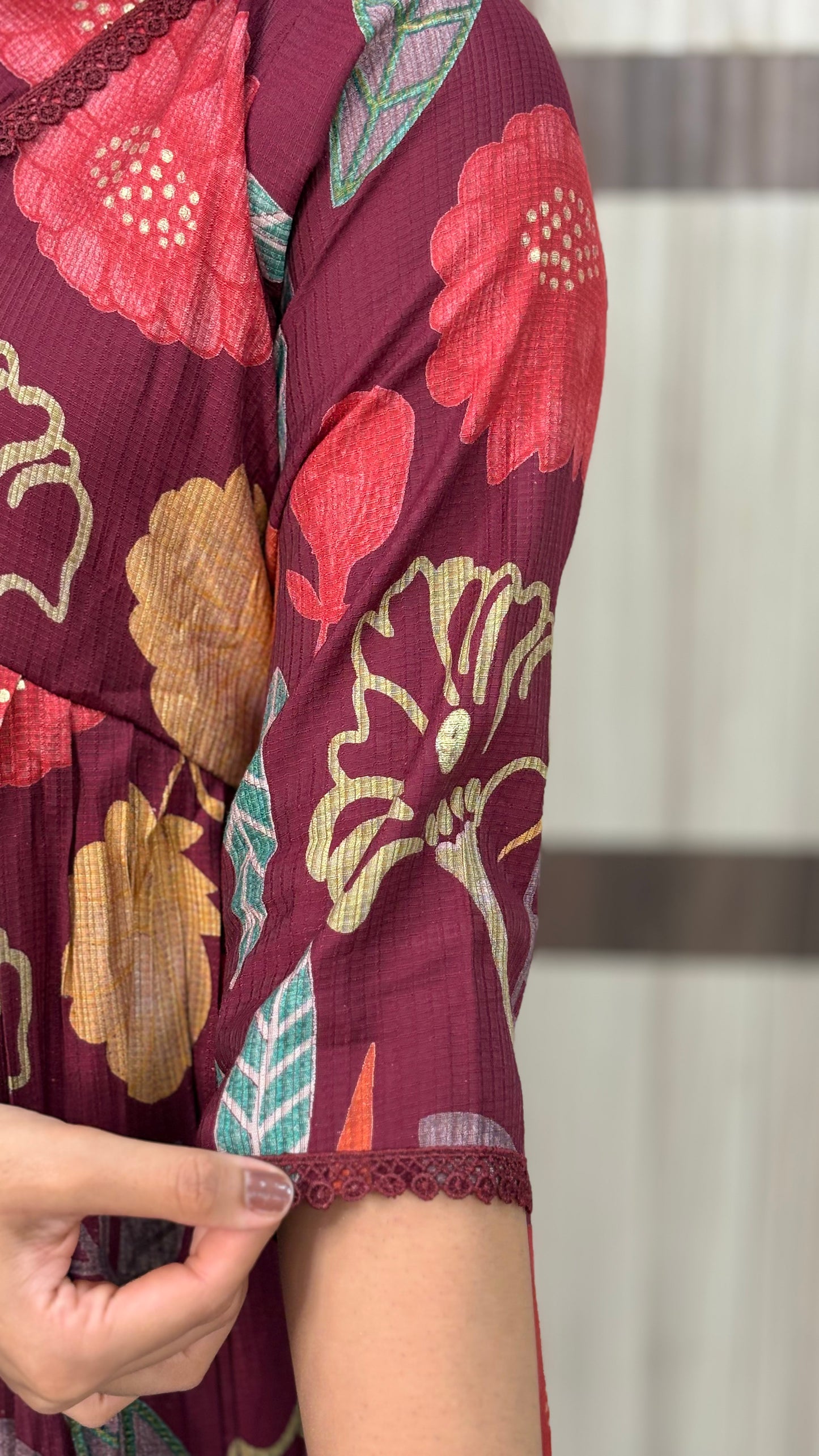 Premium Berlin Silk Alia Cut Coord Set with Lace Detailing – LB0018