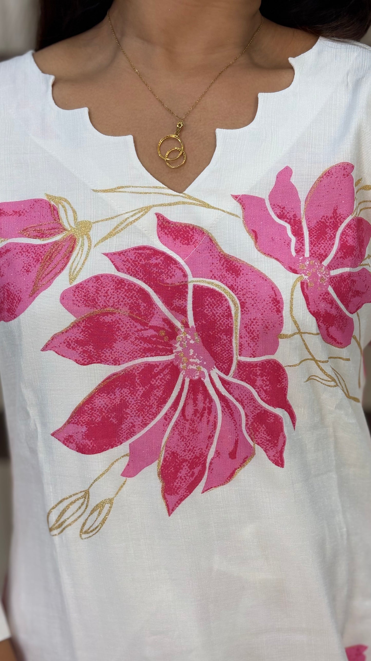White Vertican Silk Floral Coord Set with Semi-Palazzo – LB0019