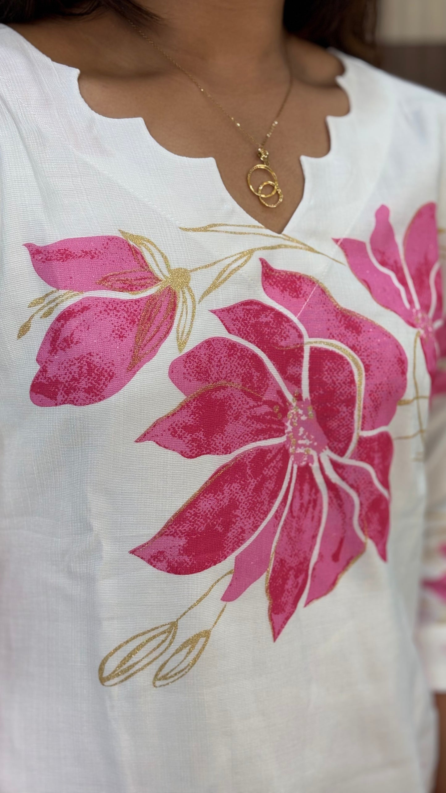 White Vertican Silk Floral Coord Set with Semi-Palazzo – LB0019